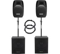 Pronomic 218S-215A Sistema PA Activo - Set PA Activo con 2X subwoofer de 18" y 2X satélites de 15" - 1000 vatios Potencia Total (RMS) - Incluye Tubos de separación y Cables de 2,5 m