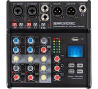 Pronomic B-403 Mini-Mixer Bluetooth con grabación USB, 4 canales, 2 con entradas combo, phantom, Hi-Z, USB, salidas XLR, compacto y negro.