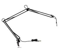 Brazo de micrófono Pronomic negro, robusto, 1,50 m extendido, conexión 5/8", incluye abrazadera de mesa estable y cable XLR de 4,70 m.