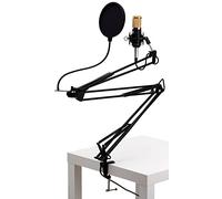 Pronomic CM-100BG micrófono condensador gran diafragma XLR para estudio con popkiller, brazo con suspensión, estuche, protector viento, adaptador rosca y abrazadera de mesa, negro.