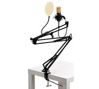 Pronomic CM-100BG micrófono de Estudio XLR Condensador Gran diafragma, Incluye popkiller, Brazo con suspensión, Estuche, Protector Viento, Rosca Reductora, Protector Pop y Abrazadera Mesa, Negro.
