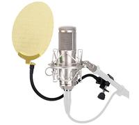 Pronomic CM-100S Micrófono de Condensador de Gran Diafragma de Estudio XLR Incluye Set Antipop (con suspensión para micrófono, estuche, paravientos, adaptador y paravientos para micrófono) plata