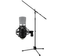 Pronomic CM-22 micrófono de Condensador Gran diafragma 1,25" cardioide - con araña, Paravientos y trípode - XLR, 48V Phantom - para Canto, Podcast y Estudio - Negro