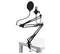 Pronomic CM-22 Micrófono de Estudio XLR Condensador gran diafragma, negro, con filtro antipop, brazo, suspensión, maletín, adaptador roscado y protector contra viento.