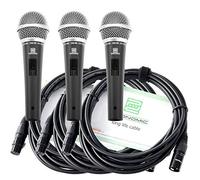 Pronomic DM-58 Micrófono Vocal Set de 3 (3 Micrófonos + 3 Cables, Tipo: Dinámico, Patrón Polar: Supercardioide, con Interruptor, Incl. Cable XLR de 5m)