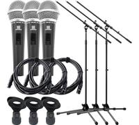 Pronomic DM-58 Micrófono Vocal Set de Inicio 3 unidades (micrófono dinámico de mano con interruptor, patrón polar: supercardioide, incluye 3 soportes, 3 abrazaderas + 3x cables XLR de 5 m)