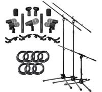 Pronomic DMS-7 Set de Micrófonos para Batería - 5 micrófonos dinámicos - 2 micrófonos de condensador overhead - con 4 abrazaderas en maletín de aluminio - incluye 3 soportes para micrófono y cables