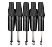 Pronomic Juego de conectores Jack 6,3mm 5 piezas (para confección de cables, montaje, alta calidad con alivio de tensión de prensaestopas, carcasa robusta de fundición a presión) negro