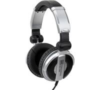 Pronomic KDJ-1000 Auriculares DJ con Aislamiento Externo dinámico - Auriculares de Estudio con Cable (107 db SPL, Cable de 3,5 m, Diadema Ajustable, Incluye Adaptador) - Plata/Negro