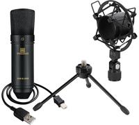 Pronomic Micrófono de Condensador para Podcast USB-M 2000 BK - Ideal para Instrumentos, Voz y Habla - Cápsula Electret de 14 mm Back - Patrón Cardioide - 16 bit / 48 kHz - Negro