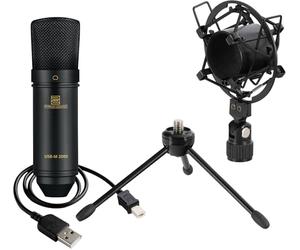 Pronomic Micrófono de Condensador para Podcast USB-M 2000 BK - Ideal para Instrumentos, Voz y Habla - Cápsula Electret de 14 mm Back - Patrón Cardioide - 16 bit / 48 kHz - Negro