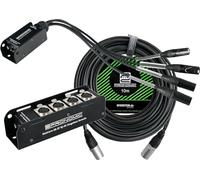 Pronomic NetCore SB-3F/SP-3M 10m Set, Stagebox, Conector RJ45 etherCON | Stagebox con 4 conectores XLR (female), Dimensiones de la carcasa: 180 x 53 x 50 mm, Peso: aprox. 440 g, Peitsche, Dante