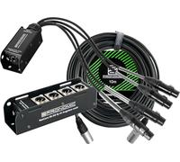 Pronomic NetCore SB-3M/SP-3F 10m Set, Caja De Escenario, Toma RJ45 etherCON | Caja de escenario con 4 tomas XLR (male), Dimensiones carcasa: 180 x 53 x 50 mm, Peso: aprox. 440 g, Cable Pigtail, Dante