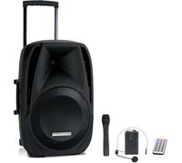 Pronomic PH15AW Caja Activa Recargable 15", Sistema Móvil Compacto (Trolley, Altavoz 100W, 5h, Bluetooth, MP3/SD/USB, Micrófono Inalámbrico, Auricular, Mando a Distancia).
