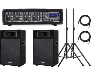 Pronomic PM42-115 StagePower Set Sistema Activo, Mezclador de Potencia | Entrada XLR simétrica para micrófonos dinámicos, Entrada jack asimétrica de 6, 35 mm, Controles de efecto y nivel por canal