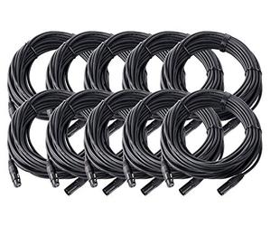 Pronomic Set de 10 cables micrófono XFXM-20, 20m, XLR hembra a macho 3 polos, conectores soldados a mano, resistentes a ácidos y aceites, alivio de tensión, color negro.