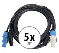 Pronomic Stage PPD-2.5 Cable Híbrido Powerplug/DMX Set de 5 - Cable combinado para alimentación y señal DMX - Sin enredos al conectar efectos de luz - Longitud: 2,5 m - Negro