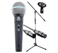 Pronomic Superstar Set de Micrófono (Set Completo, micrófono dinámico para Voz, Soporte de Brazo, Cable XLR de 5m, Pinza para micrófono) Negro