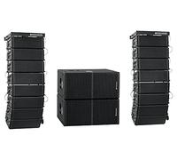 Pronomic V-Array Concert Set - PA Activo 2200W RMS - para hasta 300 oyentes - 2 subwoofers con Altavoces de 12" - 16 Tops con Altavoces de 4" y Tweeter Cada uno.