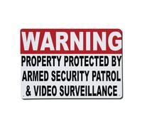 Property Protected By Armed Security Patrulla & Video Vigilancia Señal de aluminio Retro, Decoración de pared Vintage para casa, bar, garaje y granja, 20 x 30 cm