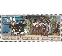 Prophila Collection Papua Nueva Guinea 452-454 - Tiras triples (completas) post-fresca ** MNH 1982 Misión (sellos para coleccionistas) Navegación/Buques
