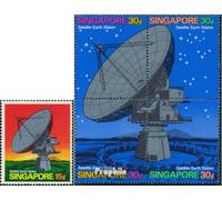 Prophila Collection Singapur 142,143-146 - Bloque de cuatro piezas (completo) post-fresco ** MNH 1971 Estación Terrestre (sellos para coleccionistas) Espacio