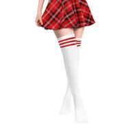 PROPOG Calcetines Largos Mujer, Medias Calcetines Deportivos de Fútbol, Calcetine Largos para Cosplay, Disfraz de Animadora Universitaria Hasta la Rodilla (Blanco)