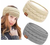 PROPOG Diadema Orejeras Invierno, 2 Piezas Tejido Punto Diademas Pelo Mujer Forro Polar Winter Headband Tejer Punto Accesorios Pelo Adecuado Correr Hacer Ejercicio Esquiar