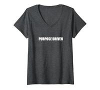 Propósito impulsado Camiseta Cuello V, Mujer, Jaspeado Oscuro, L