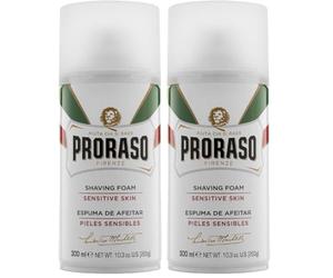 Proraso Espuma afeitar, 300 ml, crema afeitar que protege la piel sensible, gel afeitar nutritivo con extractos de avena y té verde, blanco (Paquete de 2)