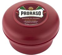 Proraso Jabón afeitar para barbas ásperas con jabonera, 150 ml, jabón barba, jabón facial calmante con sándalo y manteca de karité, rojo