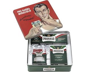 Proraso Vintage Selection Refrescante, Kit Afeitado en Lata, 3 uds | Con Eucalipto y Mentol, Crema Preafeitado + Jabón + Bálsamo, Sin Parabenos o Siliconas, Diseño Retro, Made in Italy