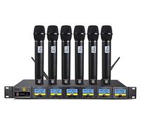 PRORECK MX66 - Sistema de micrófono inalámbrico UHF de 6 Canales con 6 micrófonos de Mano, máquina de Karaoke para Fiesta/Boda/Iglesia/Conferencia/discurso (628.5MHz 633.5MHz 638.5MHz 643.5MHz