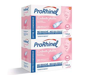 Prorhinel Embouts Jetables Mouche Bébé x20, Embouts Souples, Pour Nez Bouché et Qui Coule, Doux Hygiénique, Fabriqué en France, Lot de 2x20