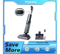 Aspiradora y trapeadora inalámbrica Proscenic F20A, 35 min de autonomía, pantalla LED, autolimpieza y secado al aire, limpieza de bordes completos F20A gris