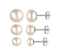 PROSILVER 3 Pares Pack Perlas Plata Pendientes 6mm 8mm 10mm Perlas de Agua Dulce Pendientes Mujer Plata