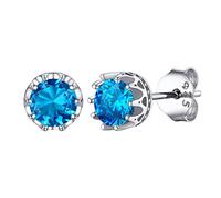 PROSILVER Pendientes Azul Corona Plata de Ley No Da Alergia