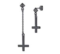 PROSILVER Pendientes Plata Cruces de San Pedro, Aretes Colgantes Cadenas Negras