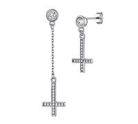 PROSILVER Pendientes Plata de Crucificcion San Pedro, Circonitas Cubicas, Pendientes Mujer Plata Hipoalergenicos