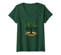 Prosperar sin Sobrevivir: Árbol de la Vida Inspirador Camiseta Cuello V, Mujer, Verde Bosque, L