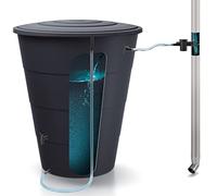 Prosperplast Barril de Agua de Lluvia 210l Smooth de plastico en Color Antracita 75.3 x 75.3 x 86.5 cm + Set de Accesorios