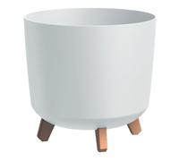 Prosperplast Gracia Tubus Maceta con patas y bandeja de drenaje, redonda, diámetro 29,8 cm, altura 28,5 cm, color blanco, resistente a los rayos UV y a las heladas, para interiores y exteriores