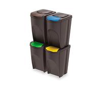 Prosperplast Juego de 4 Cubos de Reciclaje 140L Sortibox de plastico en Color Antracita, 140 litros