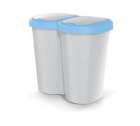 Prosperplast Keden Compacta B Duo 40L Papelera Doble de Plástico, Cubo de Basura Moderno, Dos Tapas Independientes una sola Cámara, Clasificación de Residuos, para Hogar u Oficina (azul/ceniza)