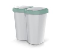 Prosperplast Keden Compacta B Duo 40L Papelera Doble de Plástico, Cubo de Basura Moderno, Dos Tapas Independientes una sola Cámara, Clasificación de Residuos, para Hogar u Oficina (verde/ceniza)