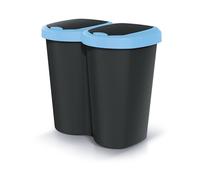 Prosperplast Keden Compacta B Duo 40L Papelera Doble de Plástico, Cubo de Basura Moderno, Dos Tapas Independientes una sola Cámara, Clasificación de Residuos, para Hogar u Oficina (azul/negro)