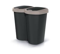Prosperplast Keden Compacta B Duo 40L Papelera Doble de Plástico, Cubo de Basura Moderno, Dos Tapas Independientes una sola Cámara, Clasificación de Residuos, para Hogar u Oficina (marrón/negro)