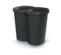 Prosperplast Keden Compacta B Duo 40L Papelera Doble de Plástico, Cubo de Basura Moderno, Dos Tapas Independientes una sola Cámara, Clasificación de Residuos, para Hogar u Oficina (negro)