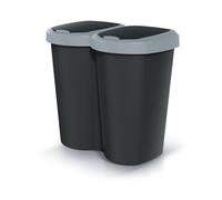 Prosperplast Keden Compacta B Duo 40L Papelera Doble de Plástico, Cubo de Basura Moderno, Dos Tapas Independientes una sola Cámara, Clasificación de Residuos, para Hogar u Oficina (gris/negro)