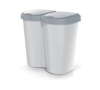 Prosperplast Keden Compacta B Duo 40L Papelera Doble de Plástico, Cubo de Basura Moderno, Dos Tapas Independientes una sola Cámara, Clasificación de Residuos, para Hogar u Oficina (gris/ceniza)